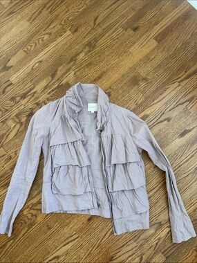 LOFT Ruffled Open Front Jacket in Soft Mauve